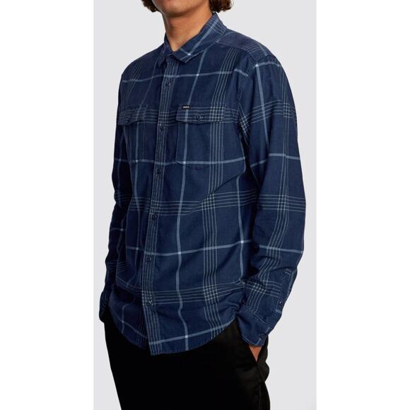 RVCA Men’s NWT Corduroy Flannel Plaid Shirt Sz M Blue Outdoor Hike Gorpcore Surf - Picture 12 of 14
